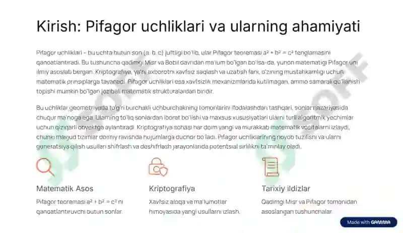 Pifagor uchliklari: Kriptografiyadagi matematik asoslari 2