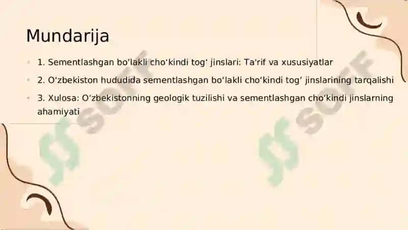 Sementlashgan bo‘lakli cho‘kindi tog‘ jinslarini O‘zbekiston hududida tarqalishi. 2