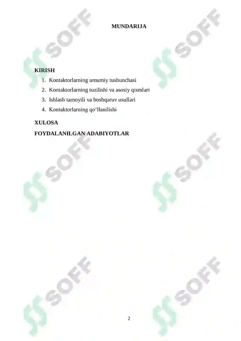 Kontaktorlarning koʻrsatmalar 2