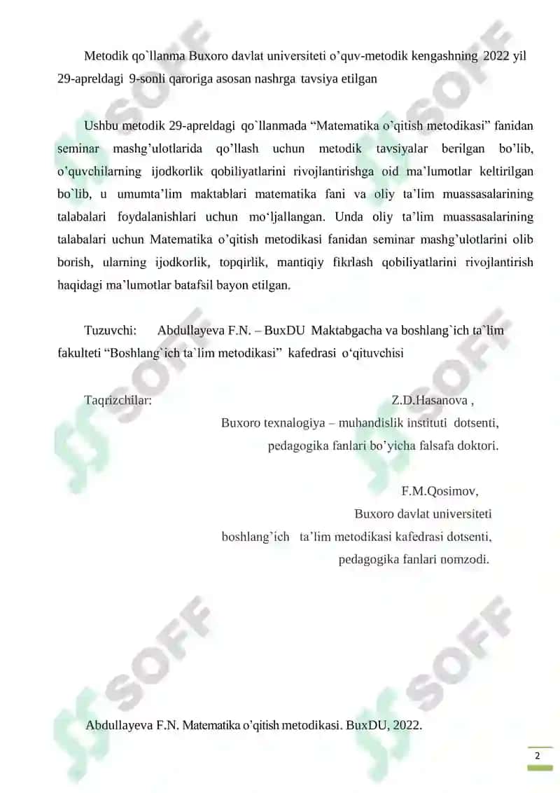 Matematika o’qitish metodikasi 2