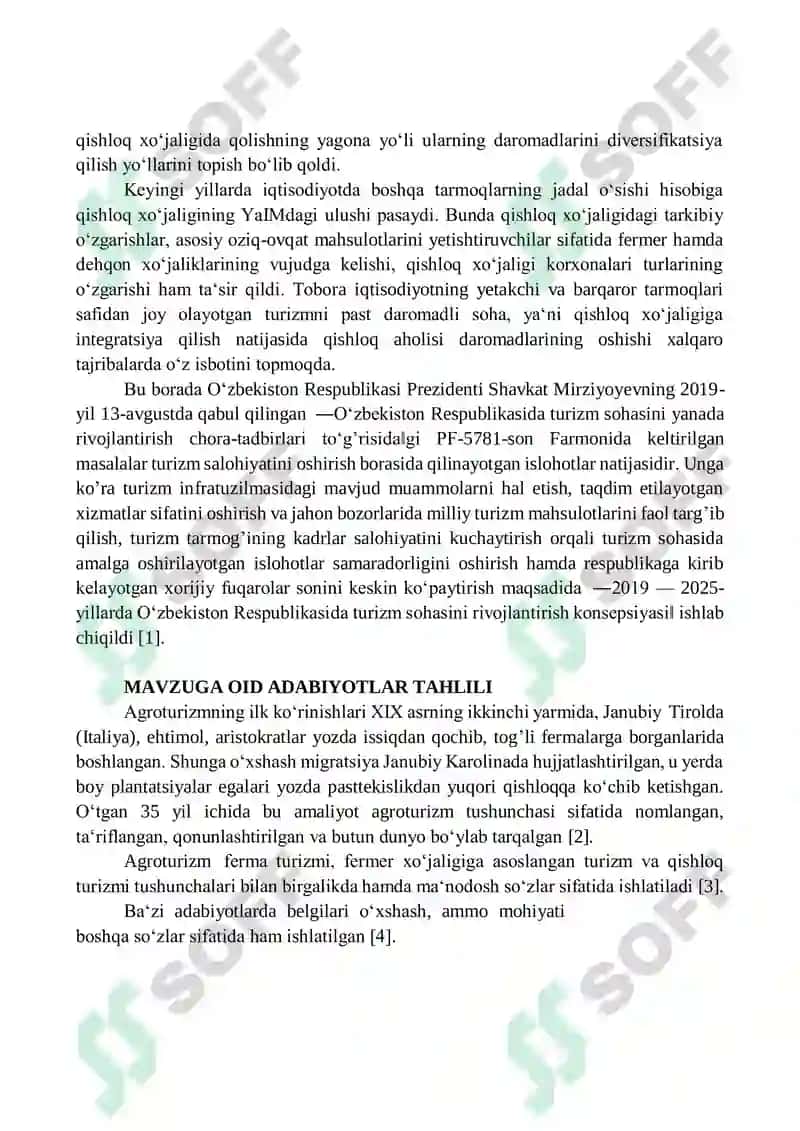 AGROTURZMNI O'RNI TAHLILI VA MUNOZARALARI 2