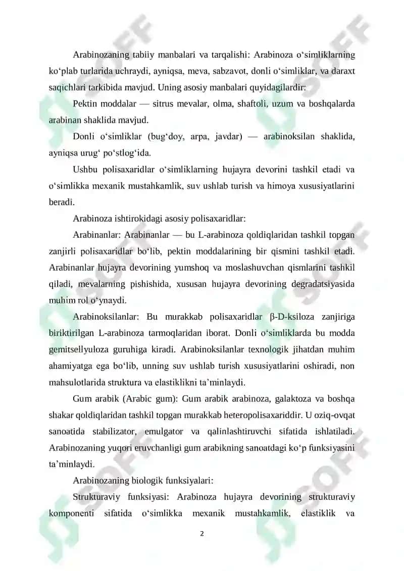 Arabinoza: O'Simlik Polisaxaridlari Tarkibidagi Monosaxarid 2