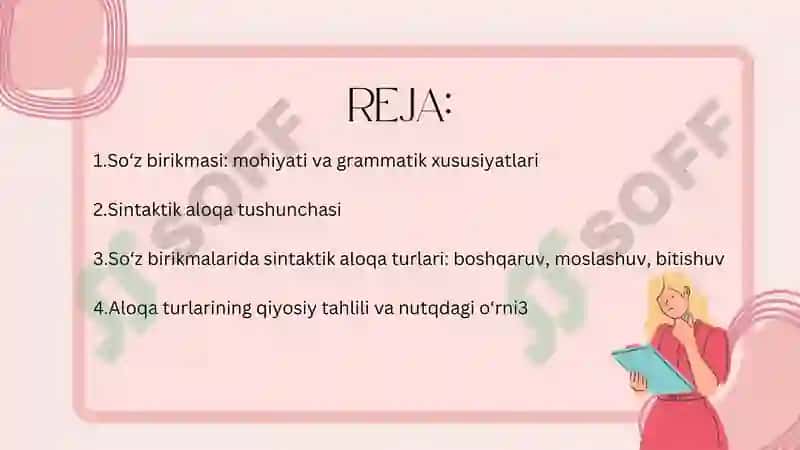 Soʻz birikmalarida sintaktik aloqa turlari 2