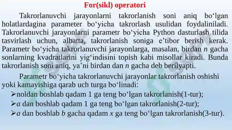 Parametrli sikl operatorlari 2