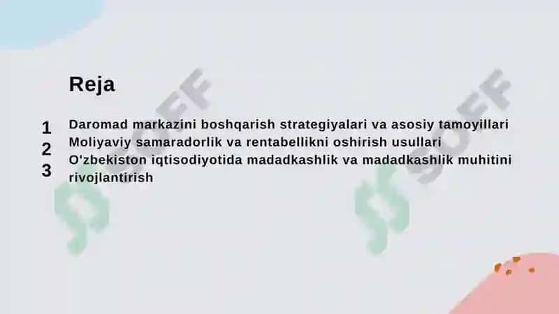 Daromad markazini boshqarish strategiyalari va asosiy tamoyillari 2