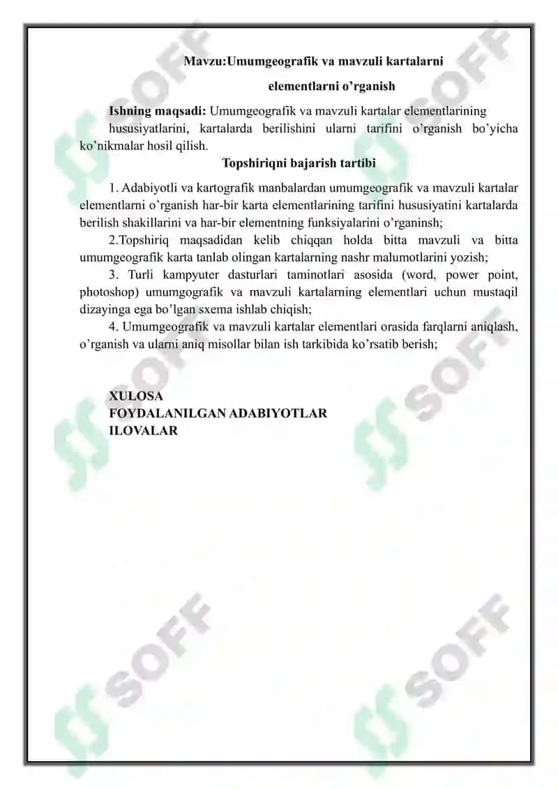 Umumgeografik va mavzuli kartalar elementlarni o'rganish 2