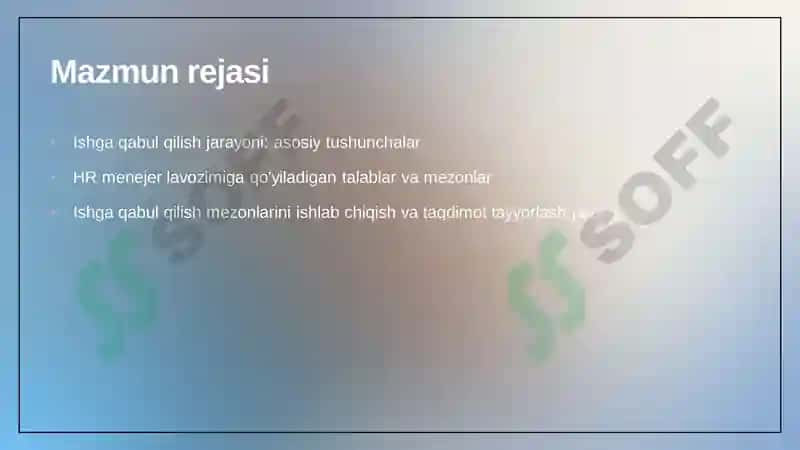 HR menejer lavozimi uchun ishga qabul qilish mezonlari 2