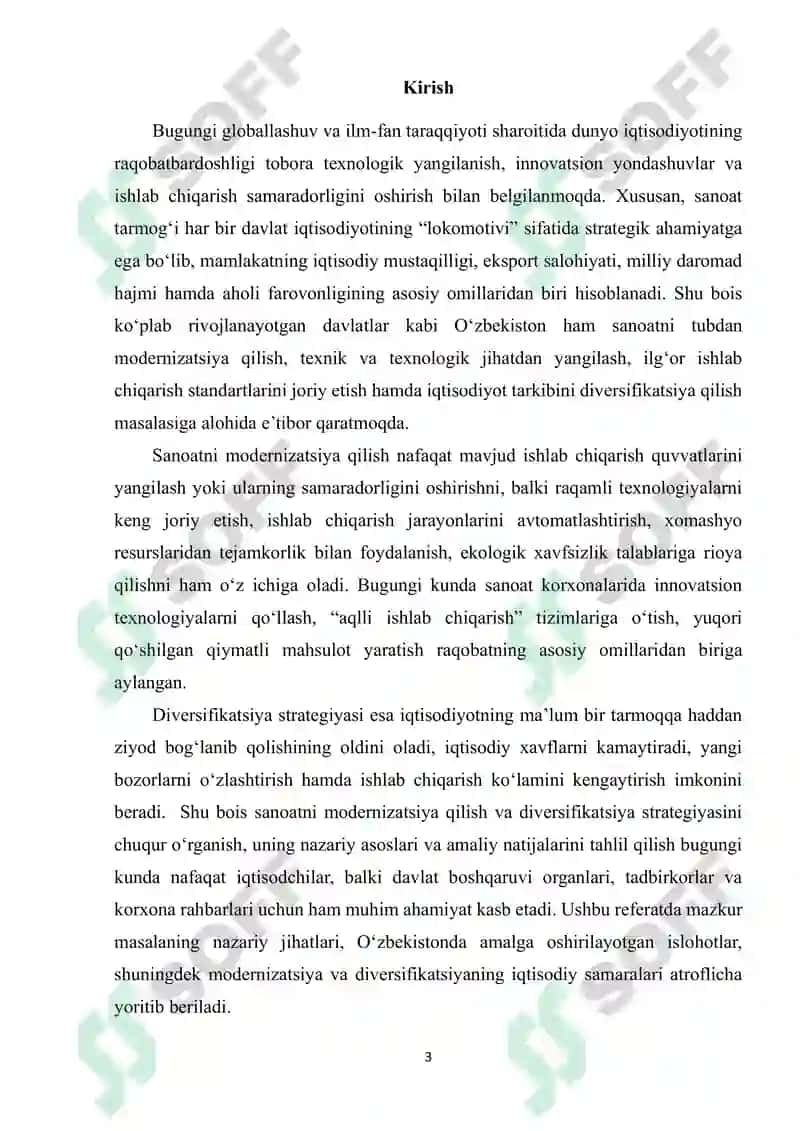 Sanoatni modernizatsiya qilish va diversifikatsiya strategiyasi 2
