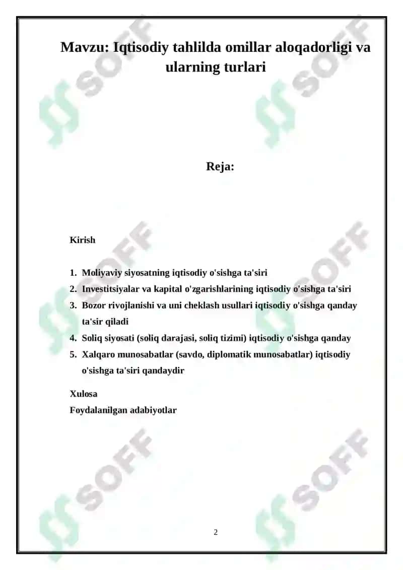 Iqtisodiy tahlilda omillar aloqadorligi va ularning turlari 2
