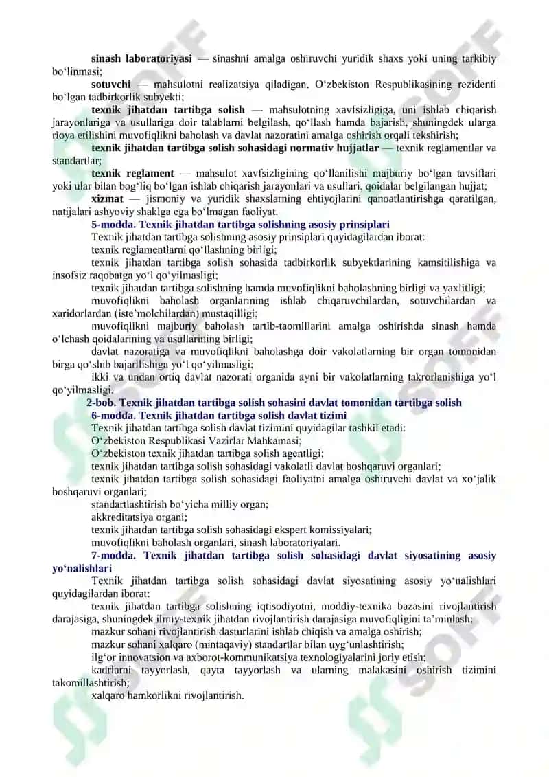 Texnik jihatdan tartibga solish to‘g‘risida 2