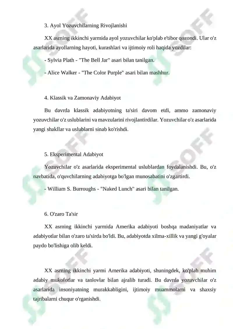 XX asr ikkinchi yarmi Amerika adabiyoti 2