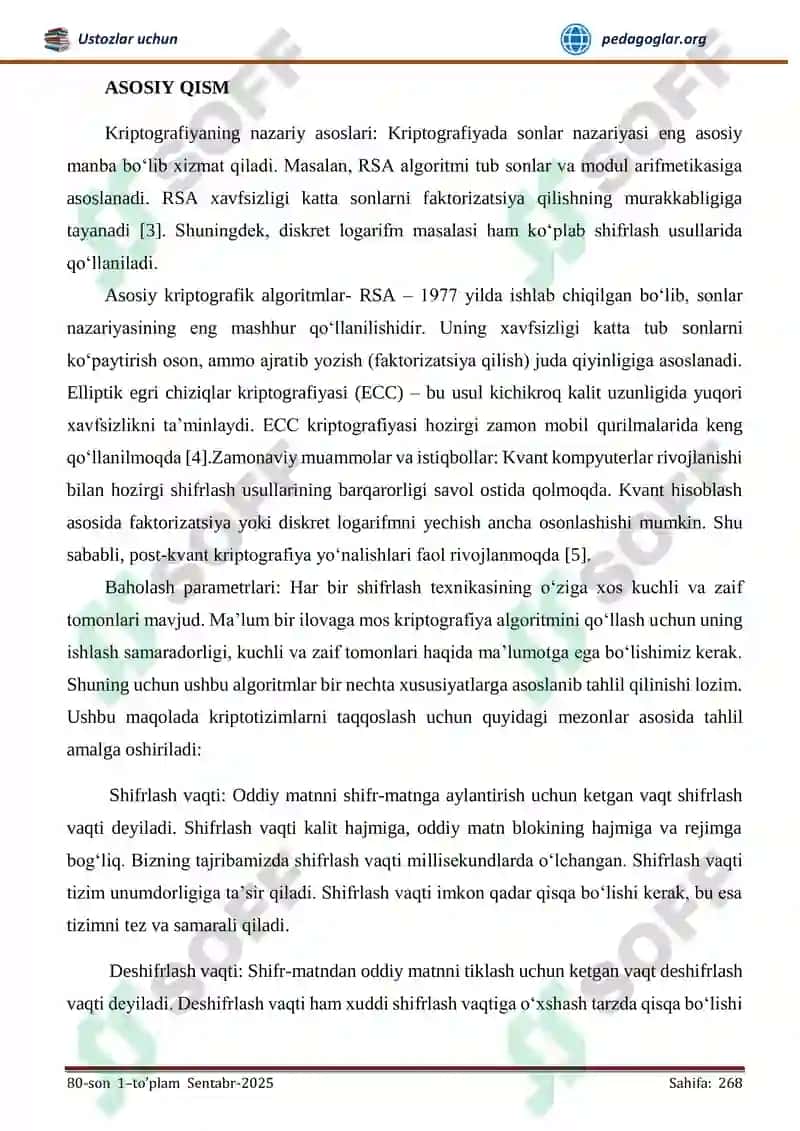 ZAMONAVIY KRIPTOGRAFIYANING MATEMATIK ASOSLARI VA AMALIY QO’LLANILISHI 2