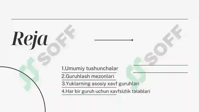 Ishlab chiqarishdagi yuklarning xavfsizlik bo'yicha guruhlanishi 2