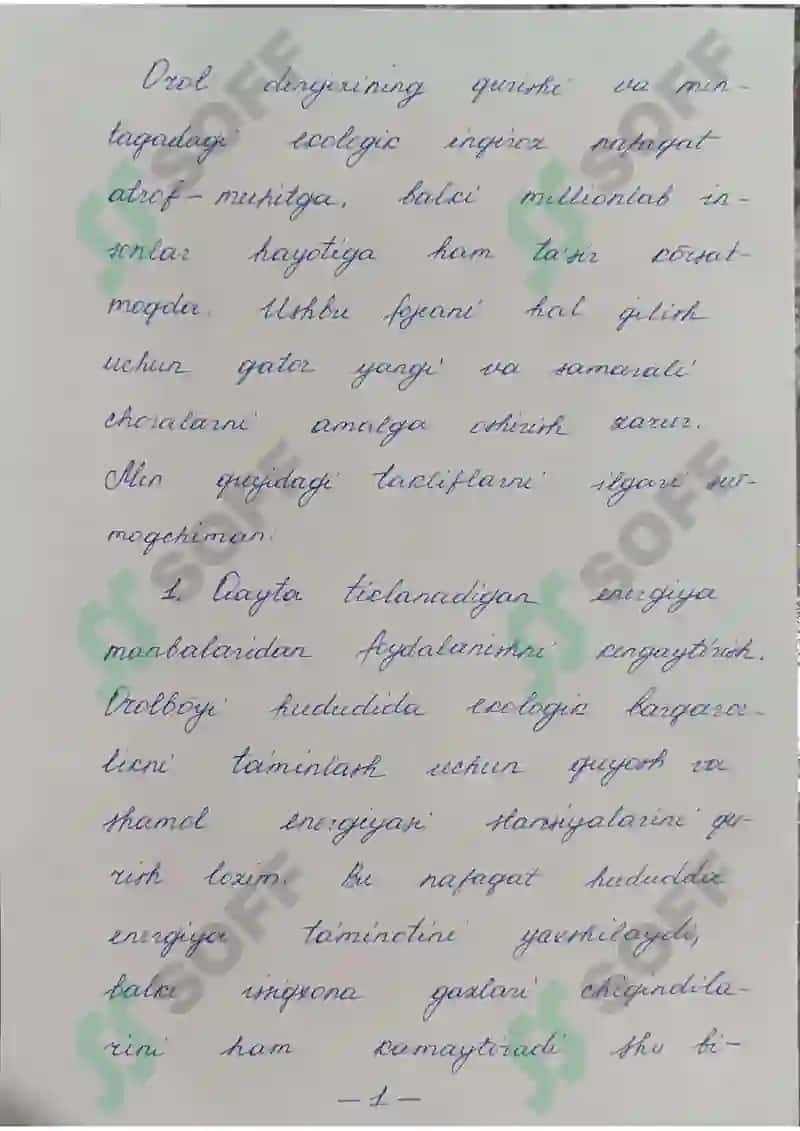"Orol bo'yidagi ekologik vaziyat" mavzusida esse - Mustaqil ish (qo'l yozma) 2