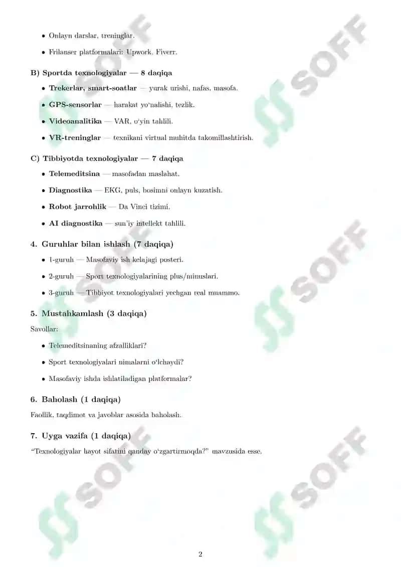 Masofadan ishlash. Sport va tibbiyotda texnologiyalar ( Dars ishlanmasi ) 2