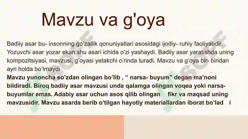 Badiiy asar g'oyasi 2