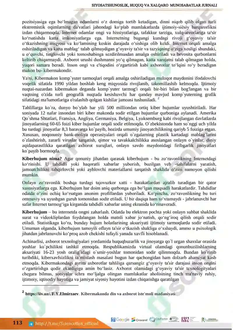 SIYOSATSHUNOSLIK, HUQUQ VA XALQARO MUNOSABATLAR JURNALI 2