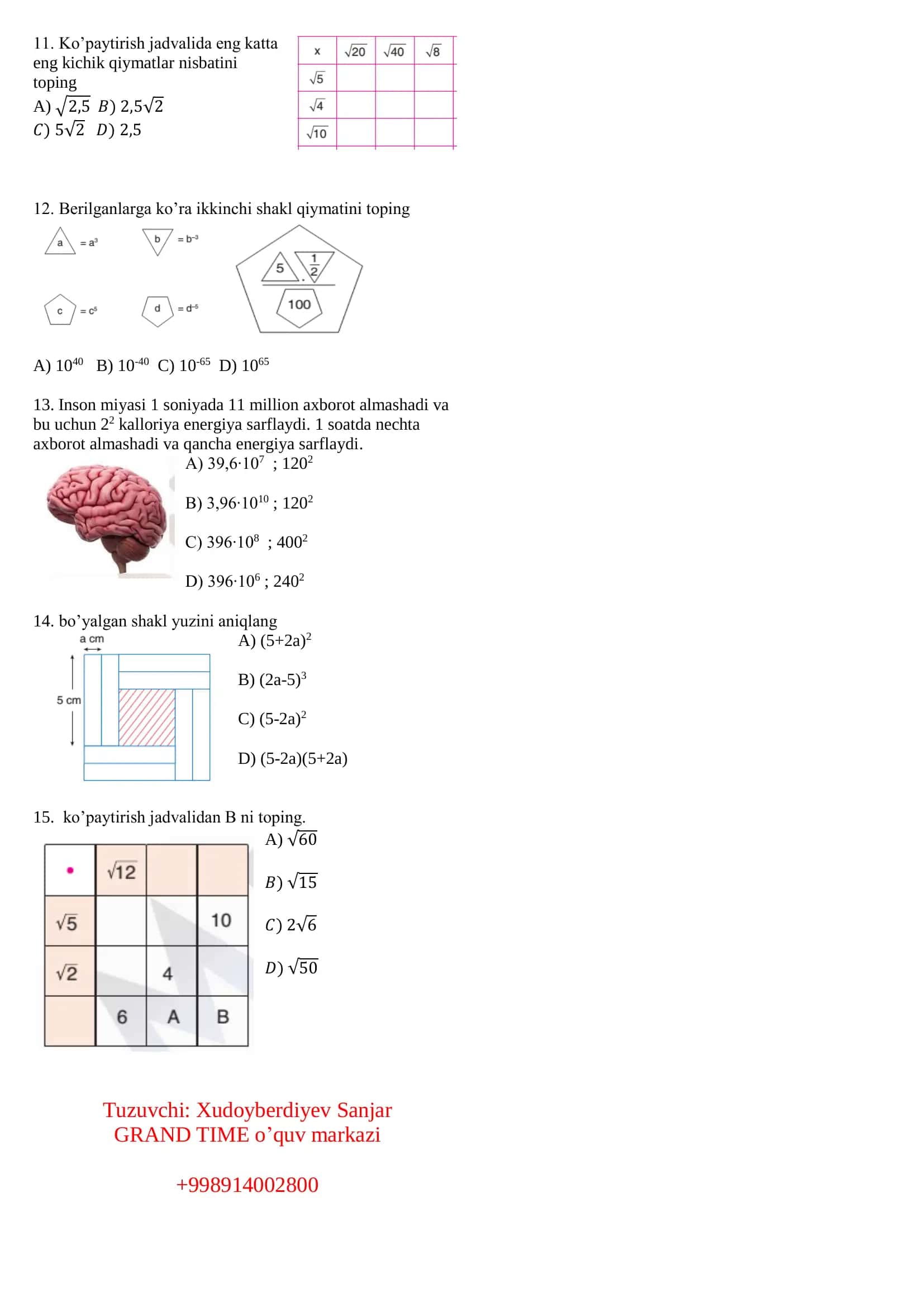 Majburiy fanlar(matematika) 2