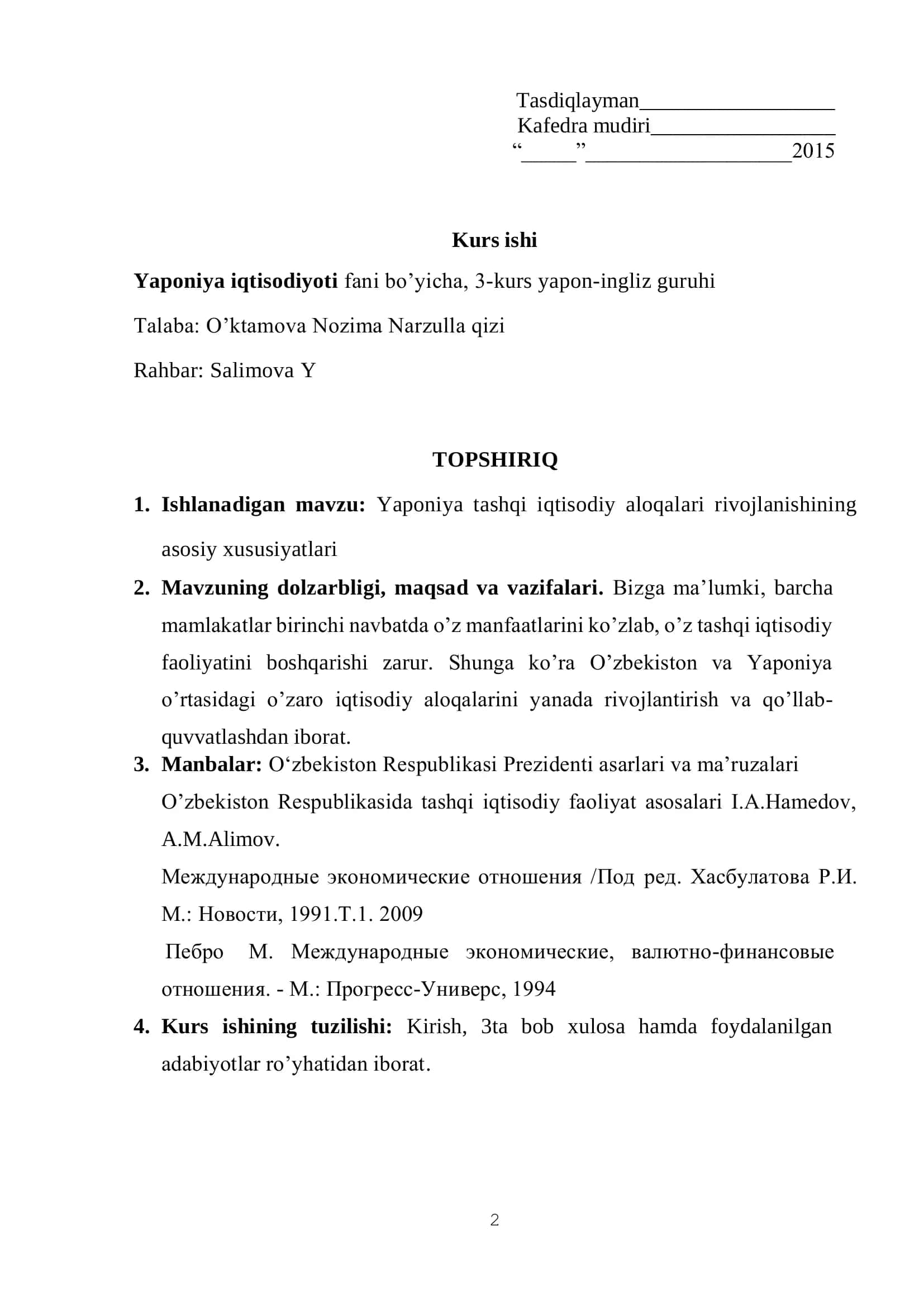 Yaponiya tashqi iqtisodiy aloqalari rivojlanishining asosiy xususiyatlari 2