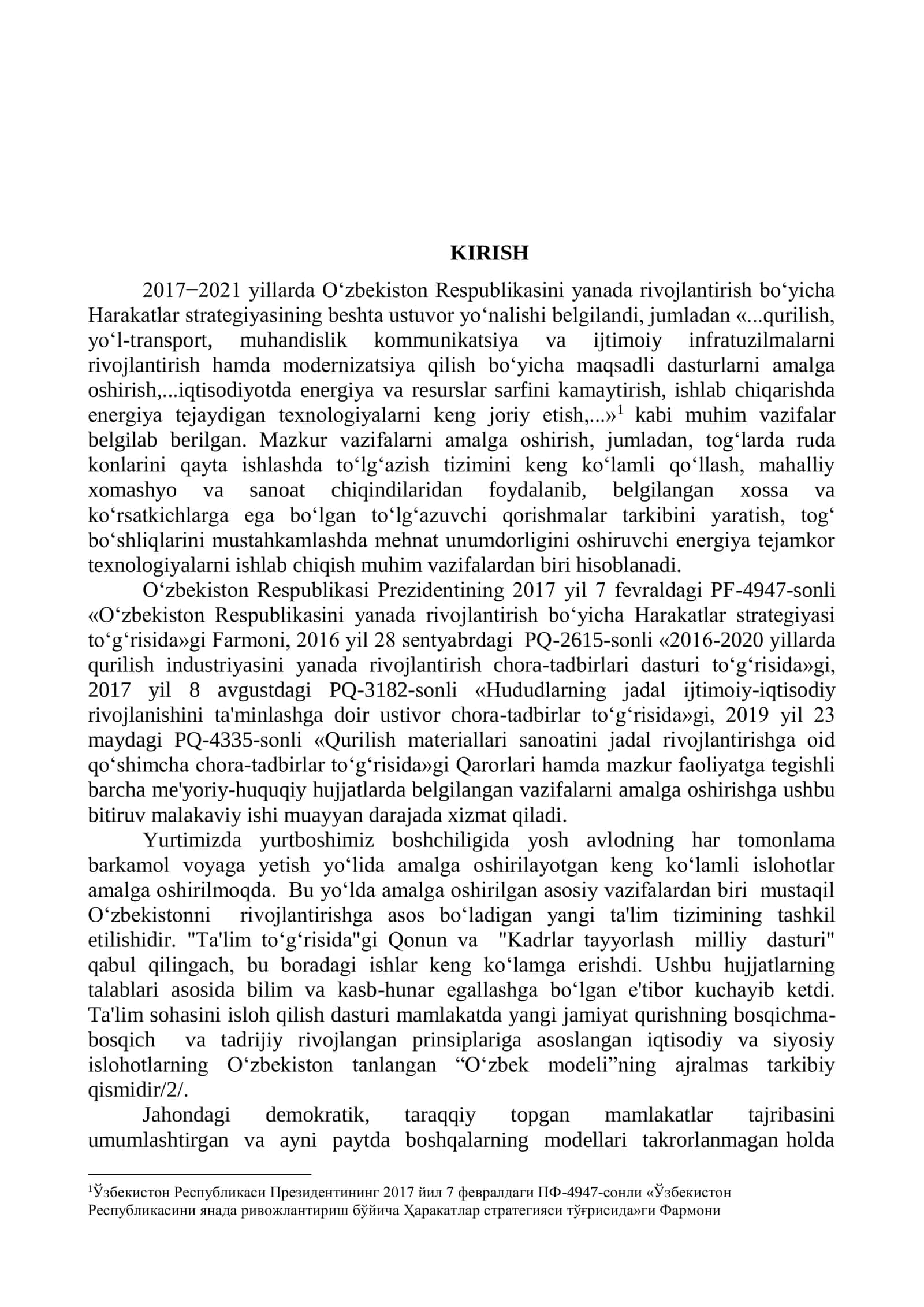 Uzliksiz usulda yo’l cheti bardiyorlarini ishlab chiqarish korxonasini loyixalash 2