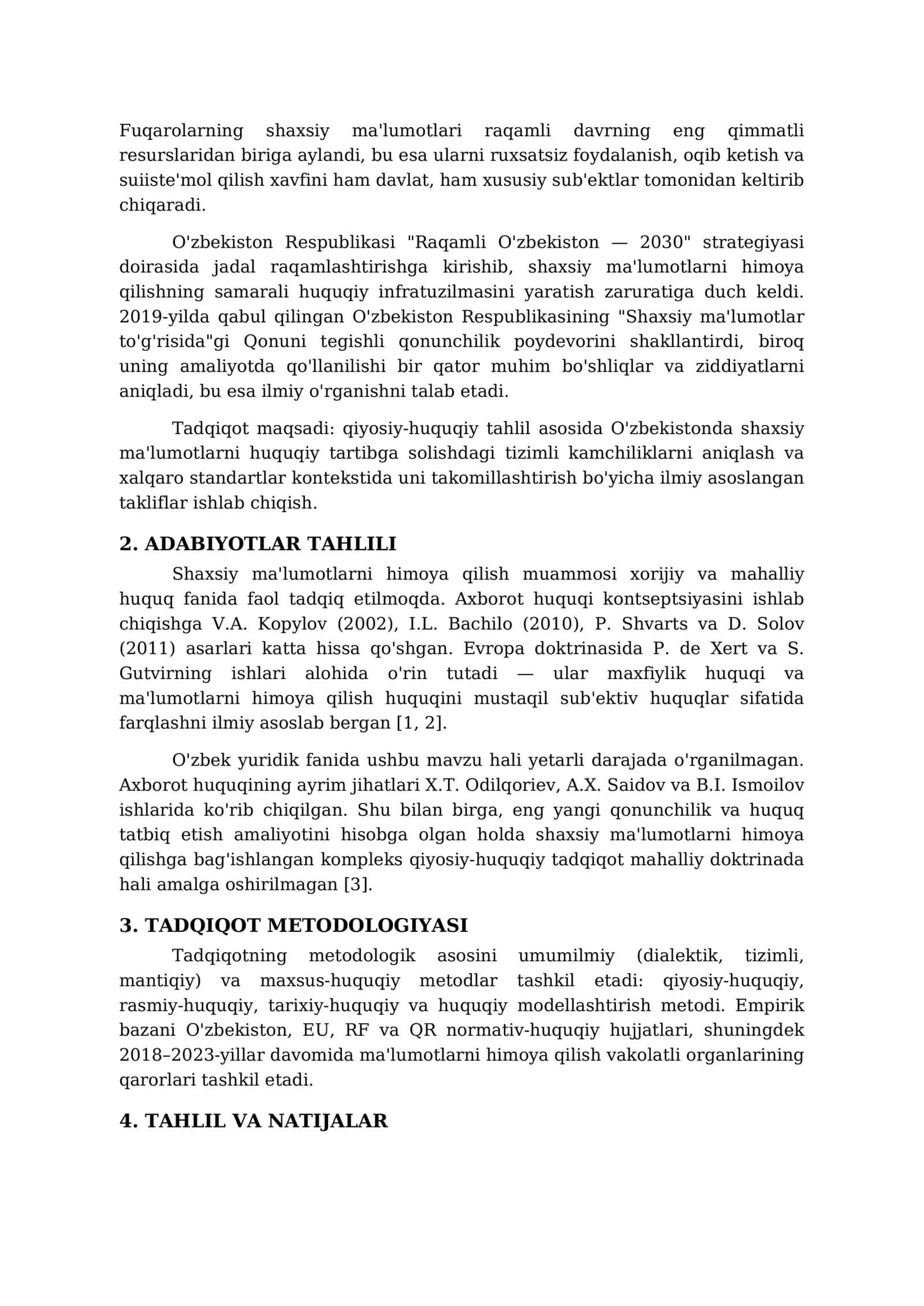 O'ZBEKISTON RESPUBLIKASI ADLIYA VAZIRLIGI TOSHKENT DAVLAT YURIDIK UNIVERSITETI "HUQUQ VA JAMIYAT" ILMIY JURNALI 2
