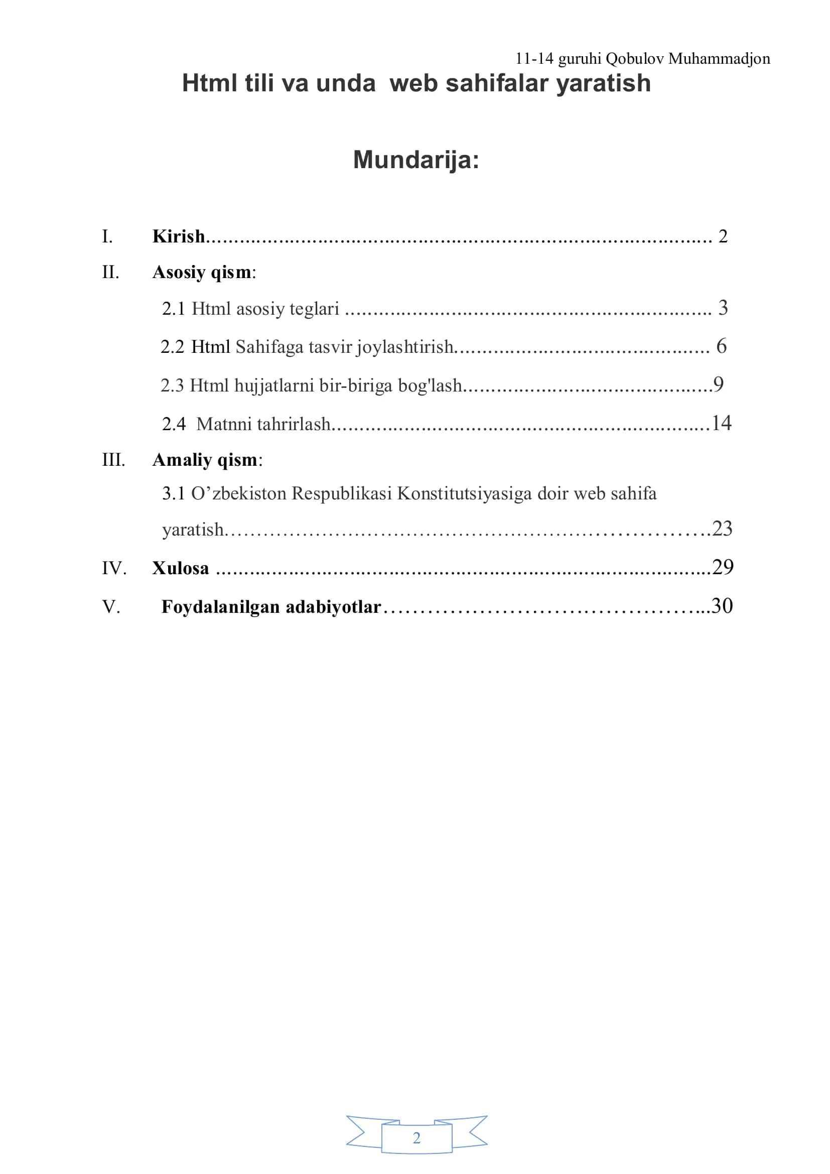 Html tili va unda web sahifalar yaratish 2