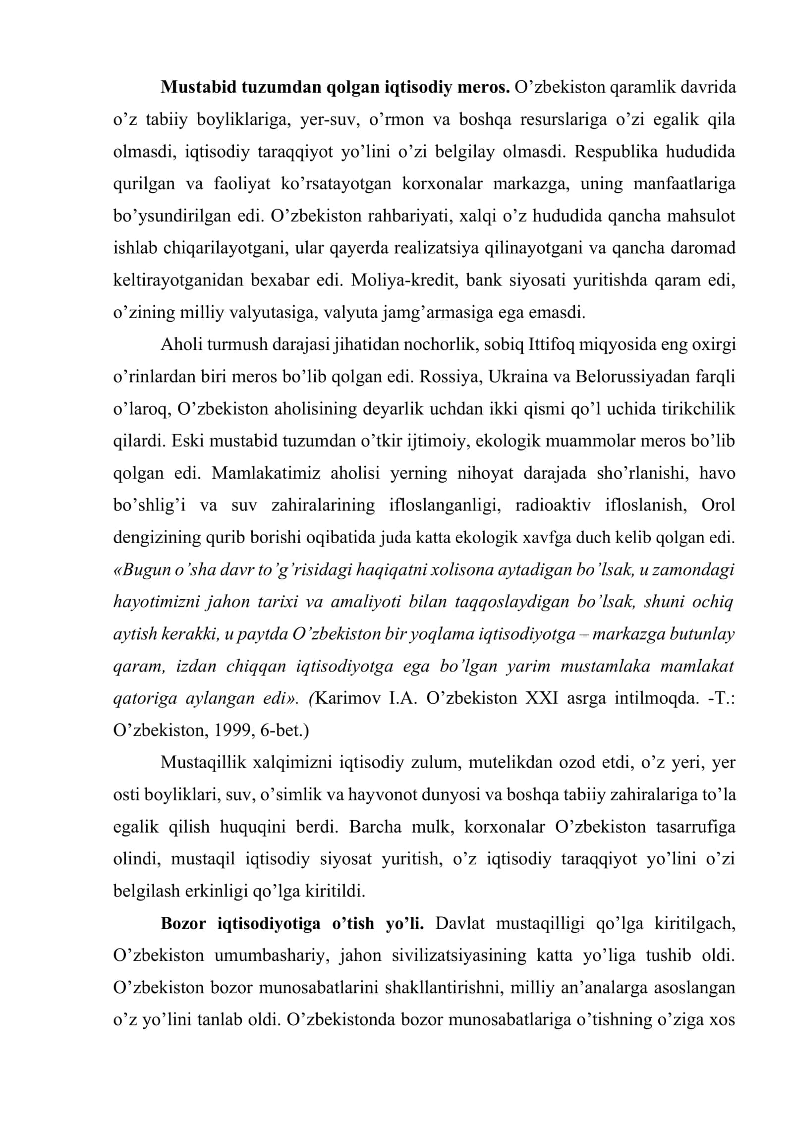 Mustaqillik yillarida O’zbekistonning iqtisodiy, ma’naviy-madaniy taraqqiyoti 2