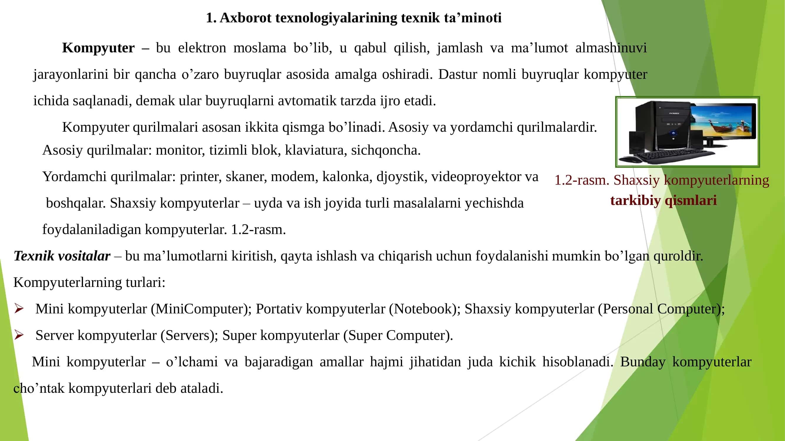 BOB. AXBOROT JARAYONLARINING TEXNIK TA’MINOTI 2