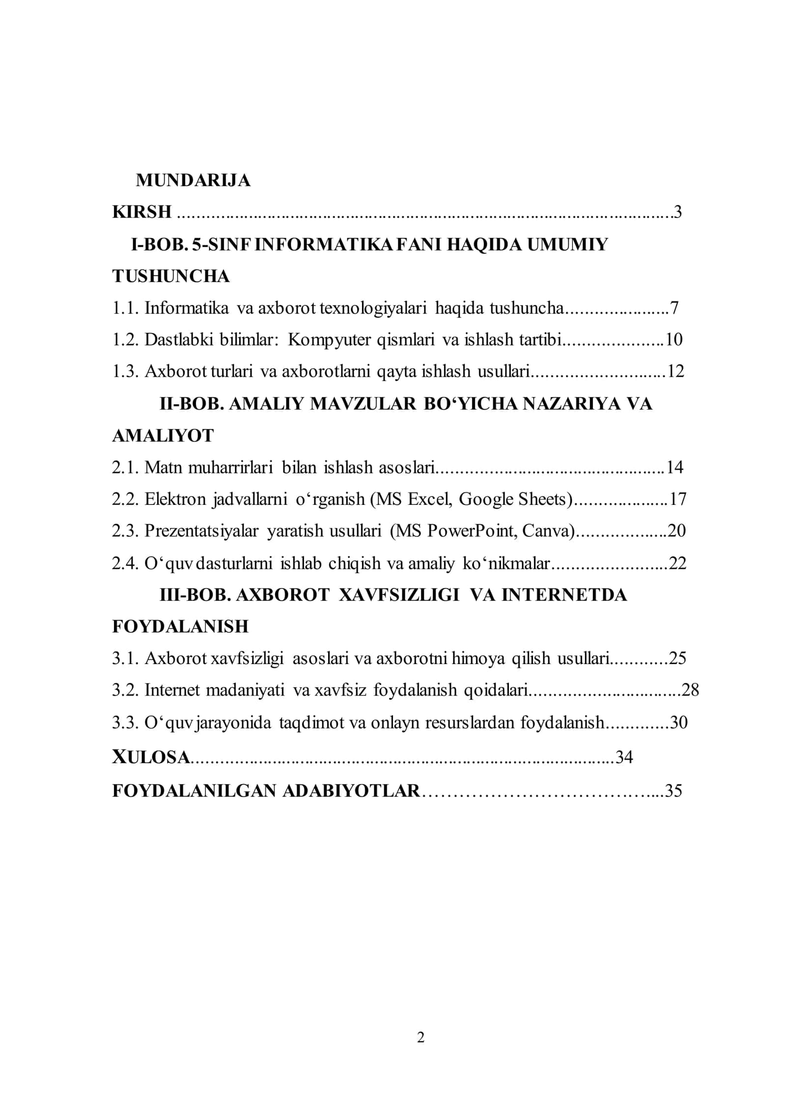 "5-Sinf Informatika va axborot texnologiyalari fanidan elektron o‗quv-uslubiy majmua yaratish metodikasi" 2