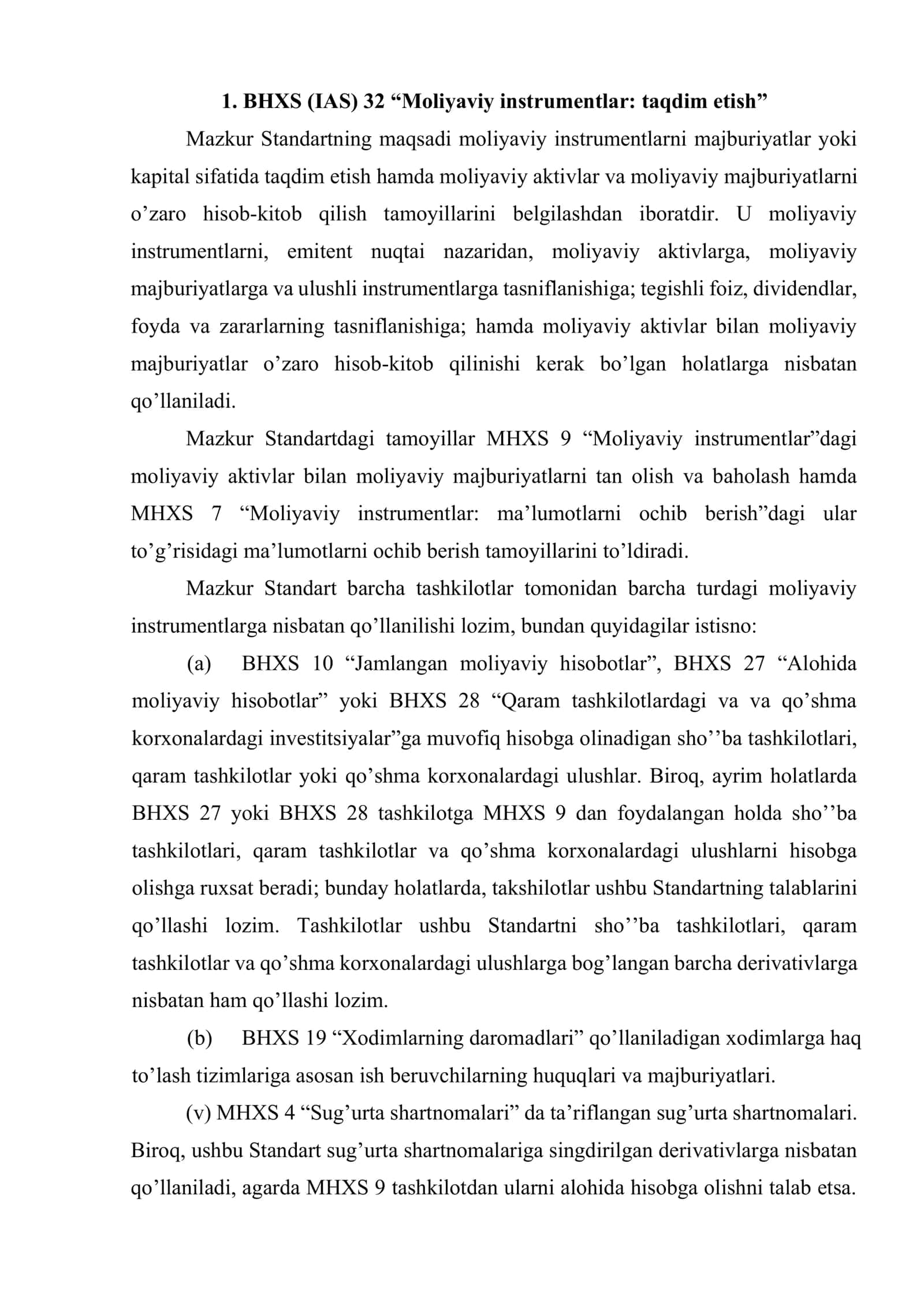 Moliyaviy instrumentlarni hisobga oluvchi standartlarining tavsifi 2