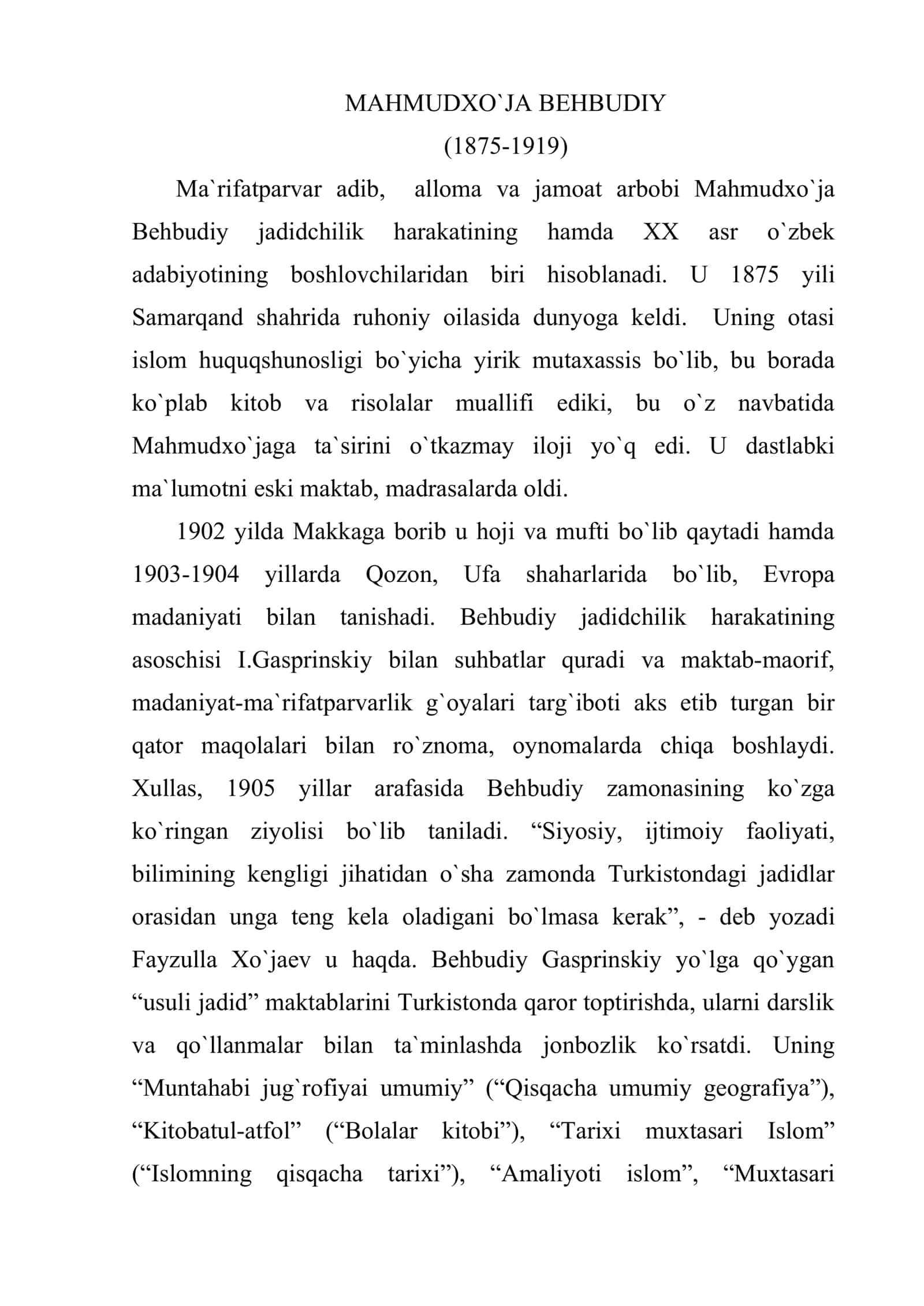 Behbudiy ijodi 2