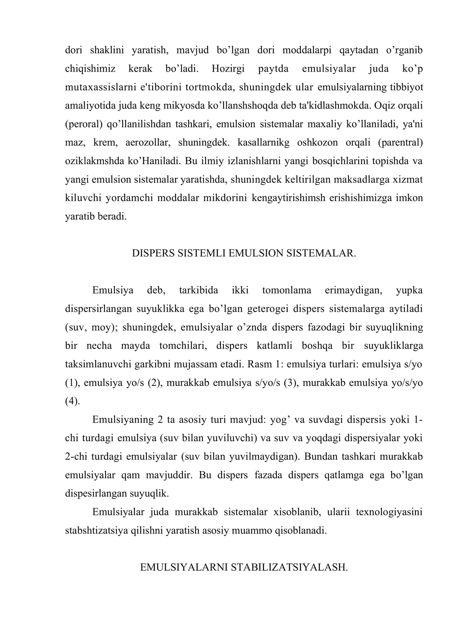 Emulsiya dori turini yaratishni nazariy asoslari 2