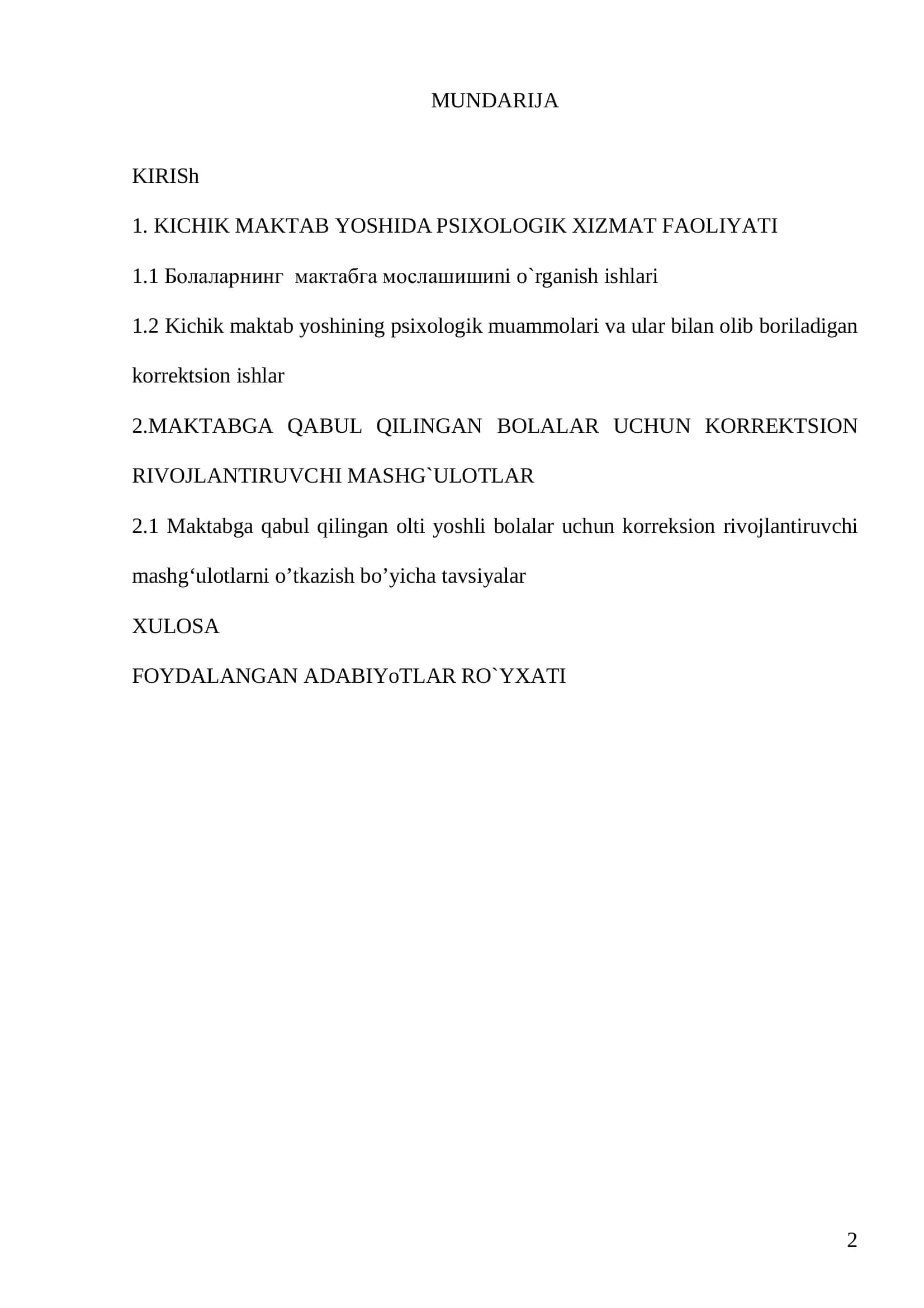 KICHIK MAKTAB YOSHIDA PSIXOLOGIK XIZMAT: ASOSIY FAOLIYAT VAZIFALARI 2