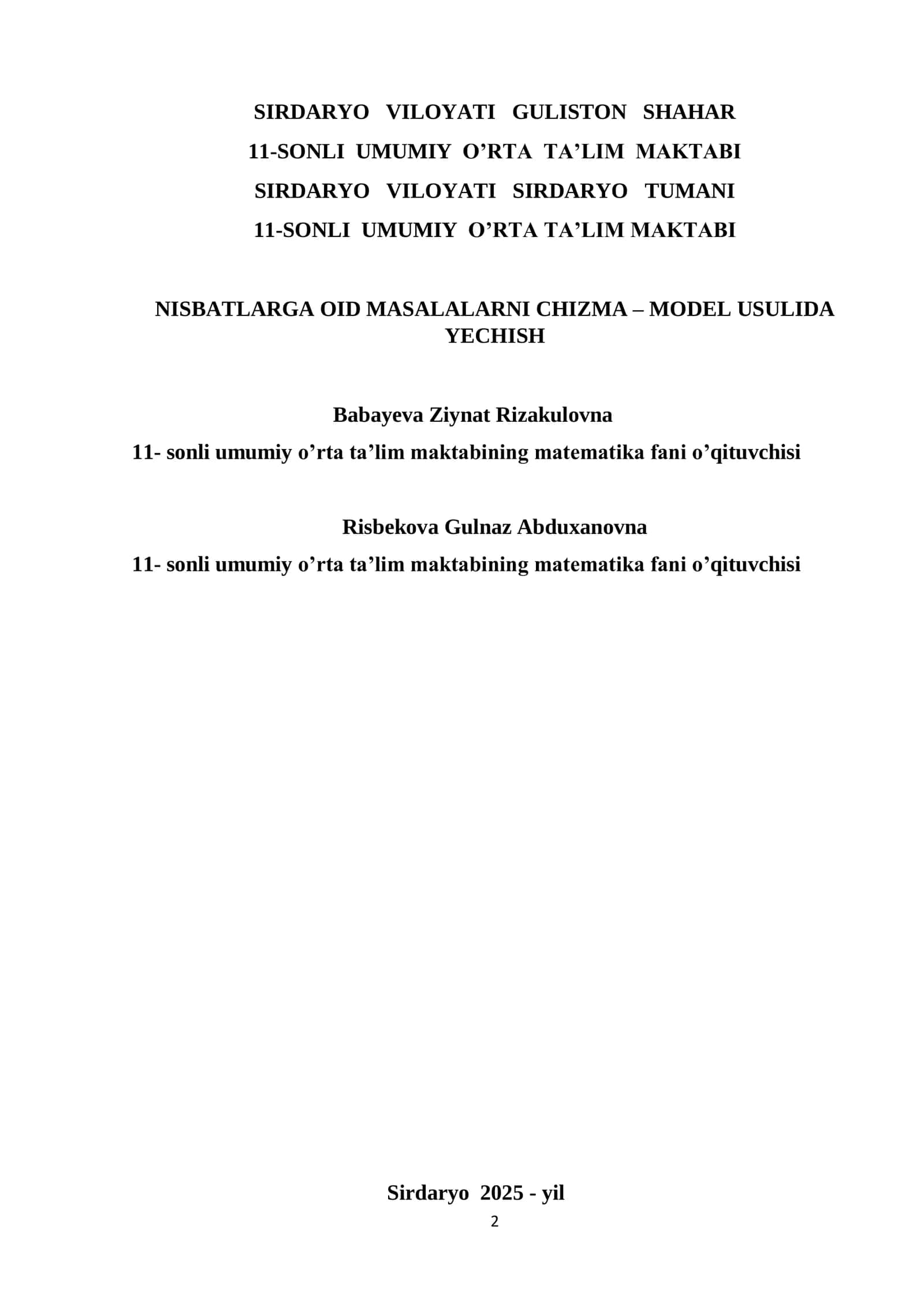 Matematika fanidan ommalashtirish ishi na'munasi 2