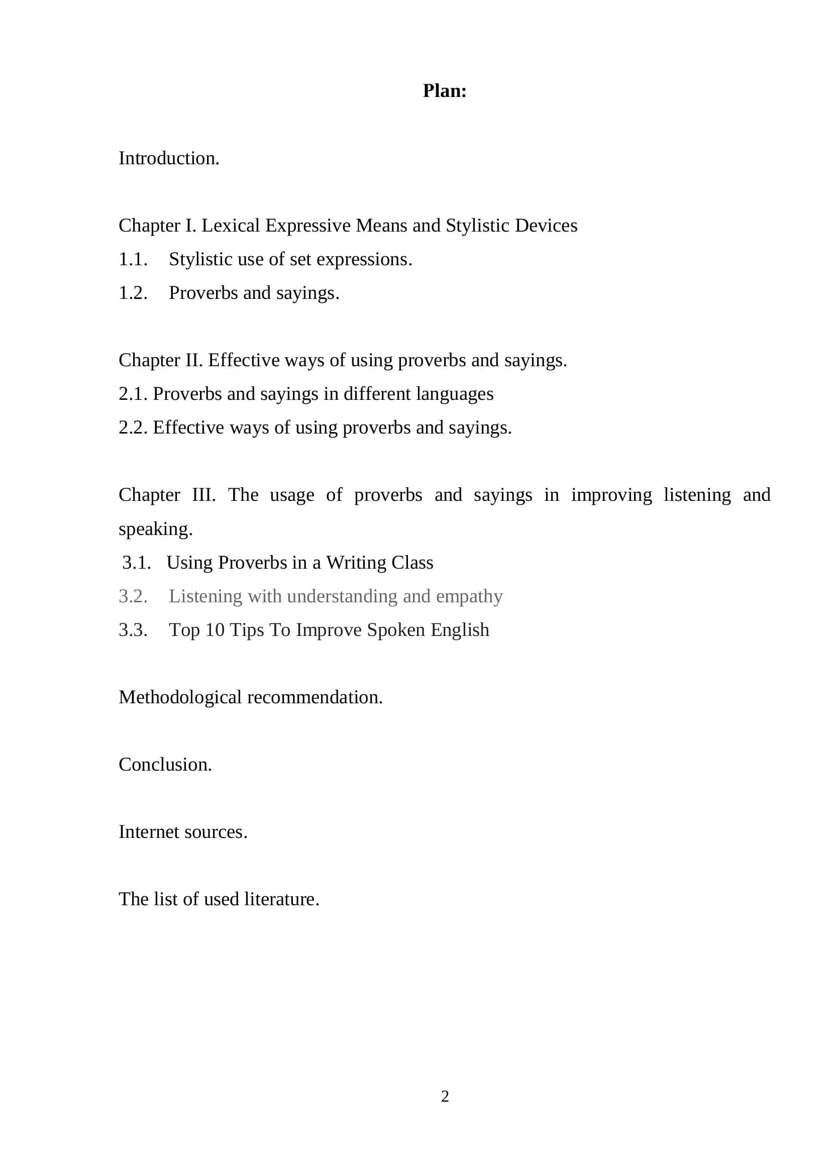 Qualification paper on the theme: “Effective ways of using proverbs and sayings in improving listening and speaking” 2