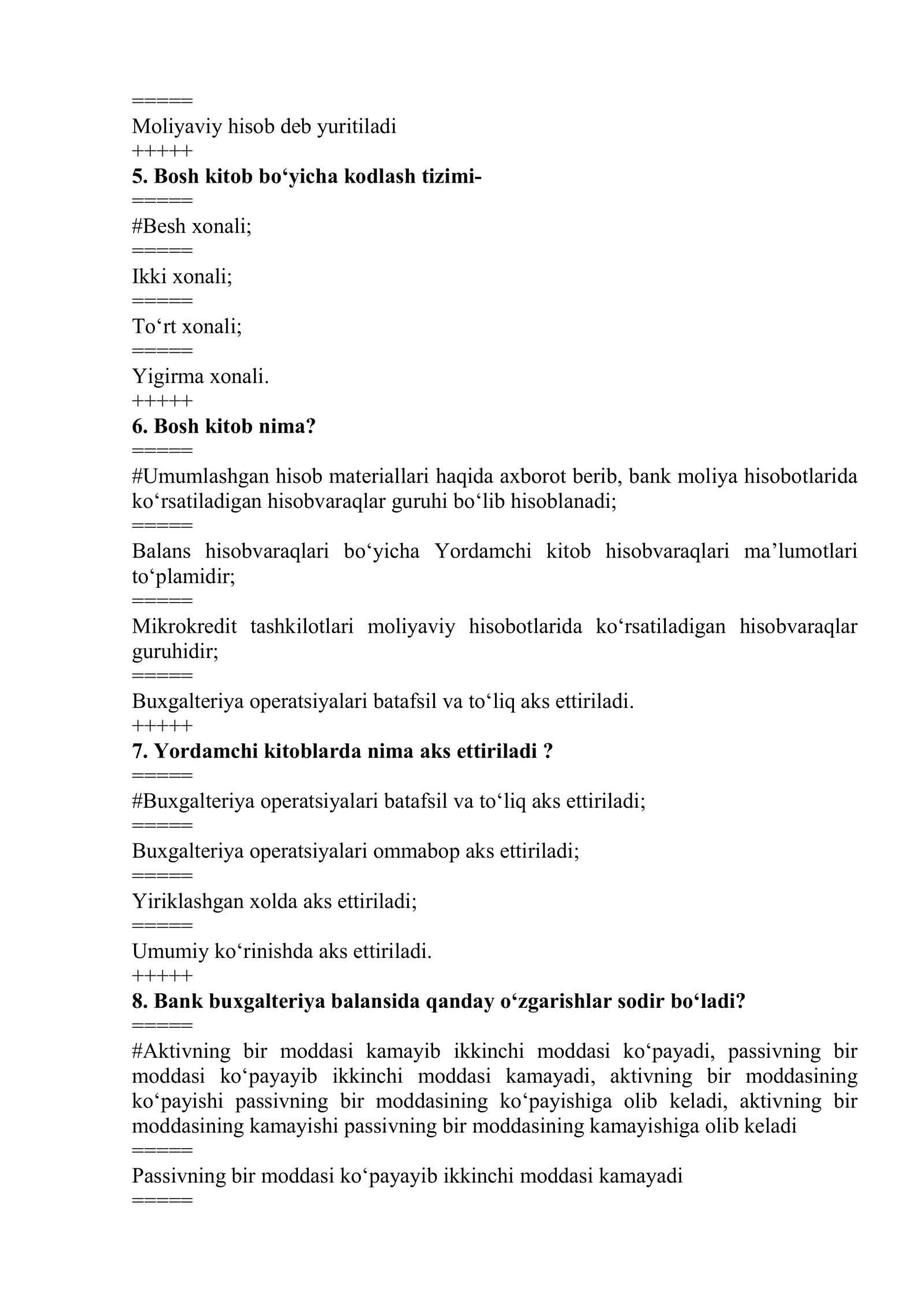 Banklarda buxgalteriya hisobi fanidan test savollari 2