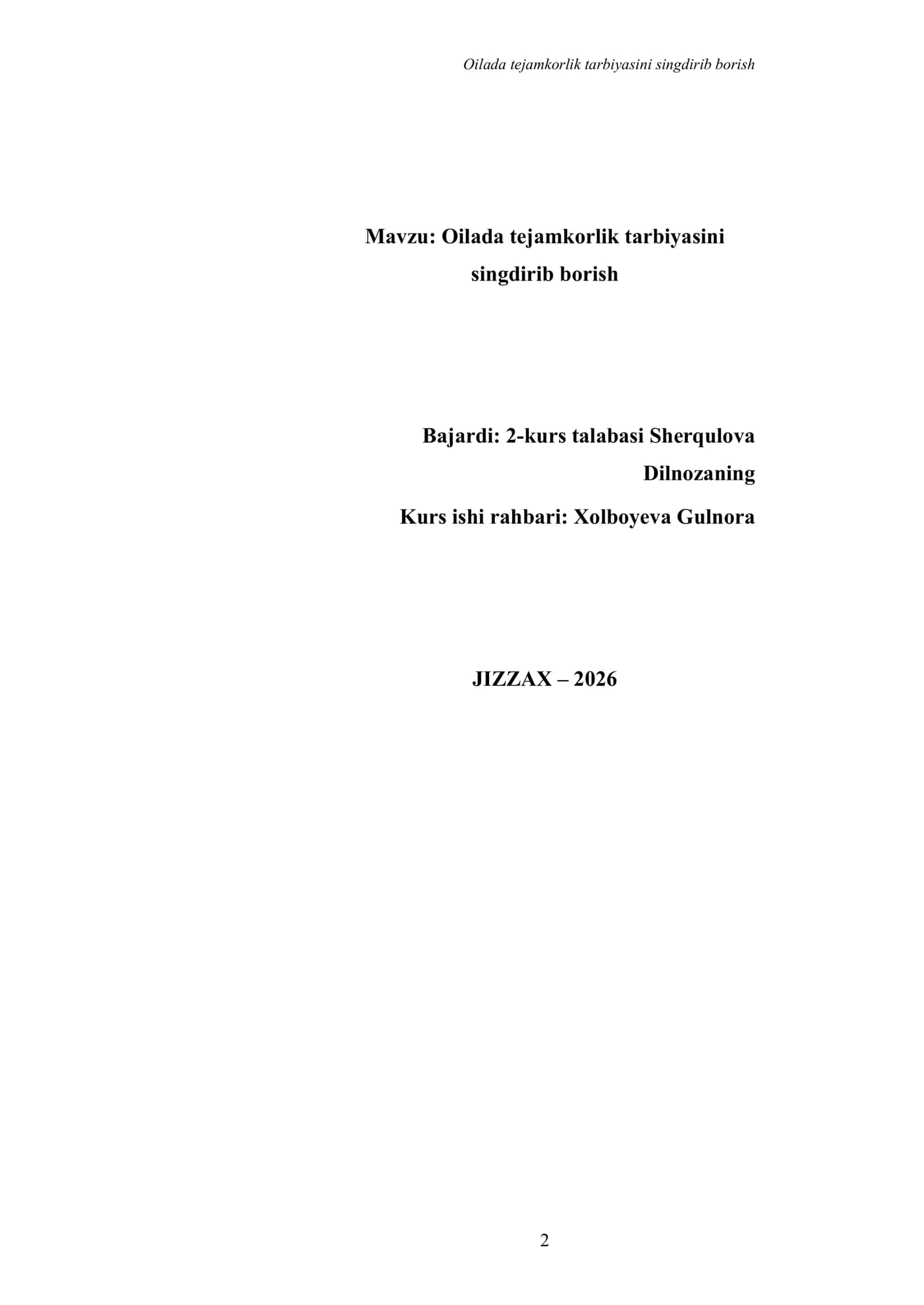 Olida tejamkorlik tarbiyasini singdirib borish 2