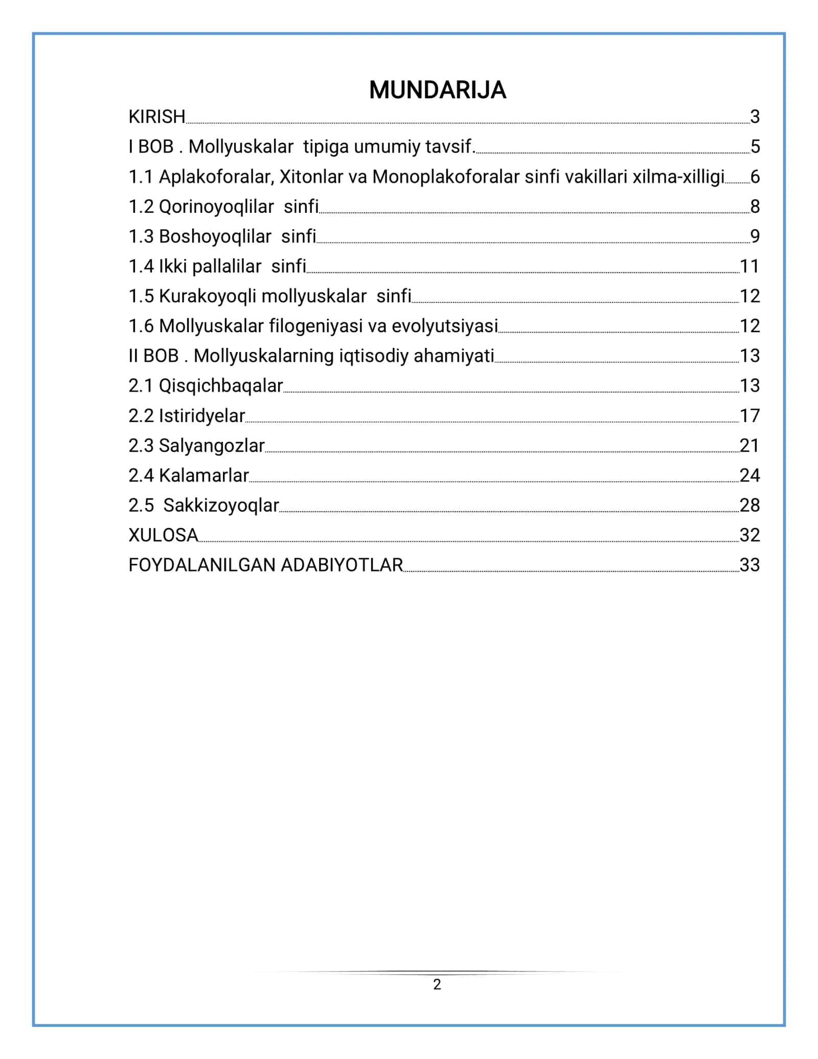Zoologiya`` fanidan tayyorlagan Kurs ishi 2