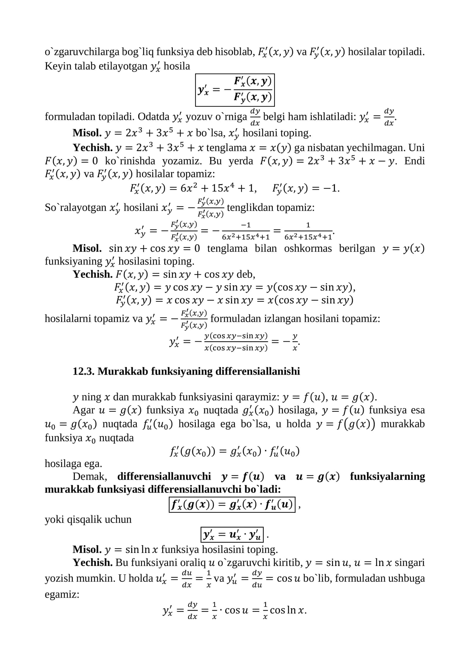 Differensiallashning algebraik amallarga ta’siri 2