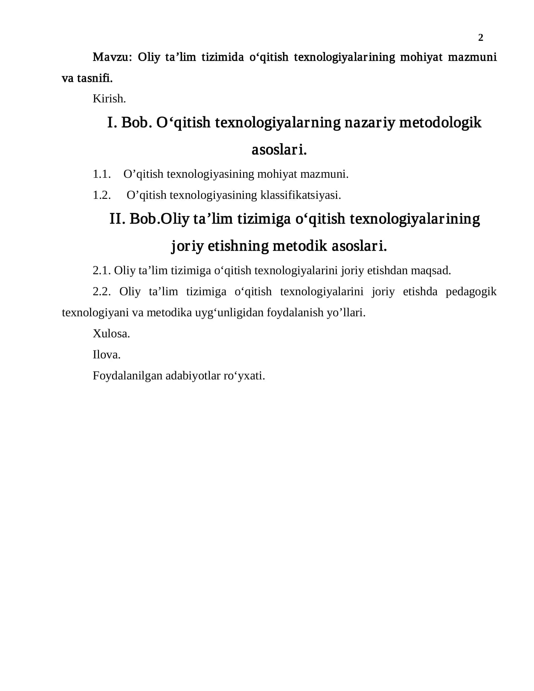 Oliy ta’lim tizimida o‘qitish texnologiyalarining mohiyat mazmuni va tasnifi 2