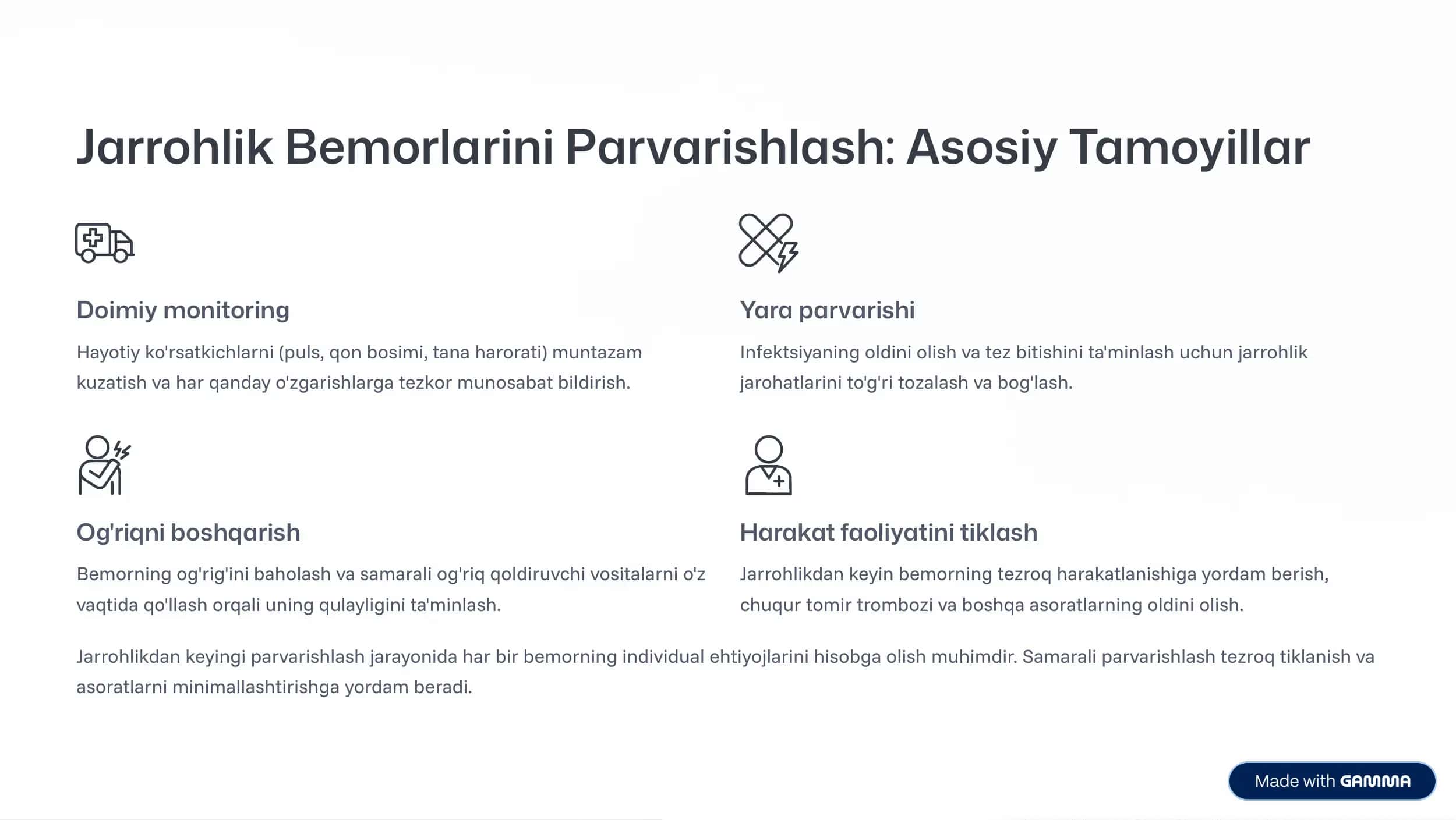 Jarrohlik Bemorlarini Parvarishlash: Asosiy Tamoyillar 2