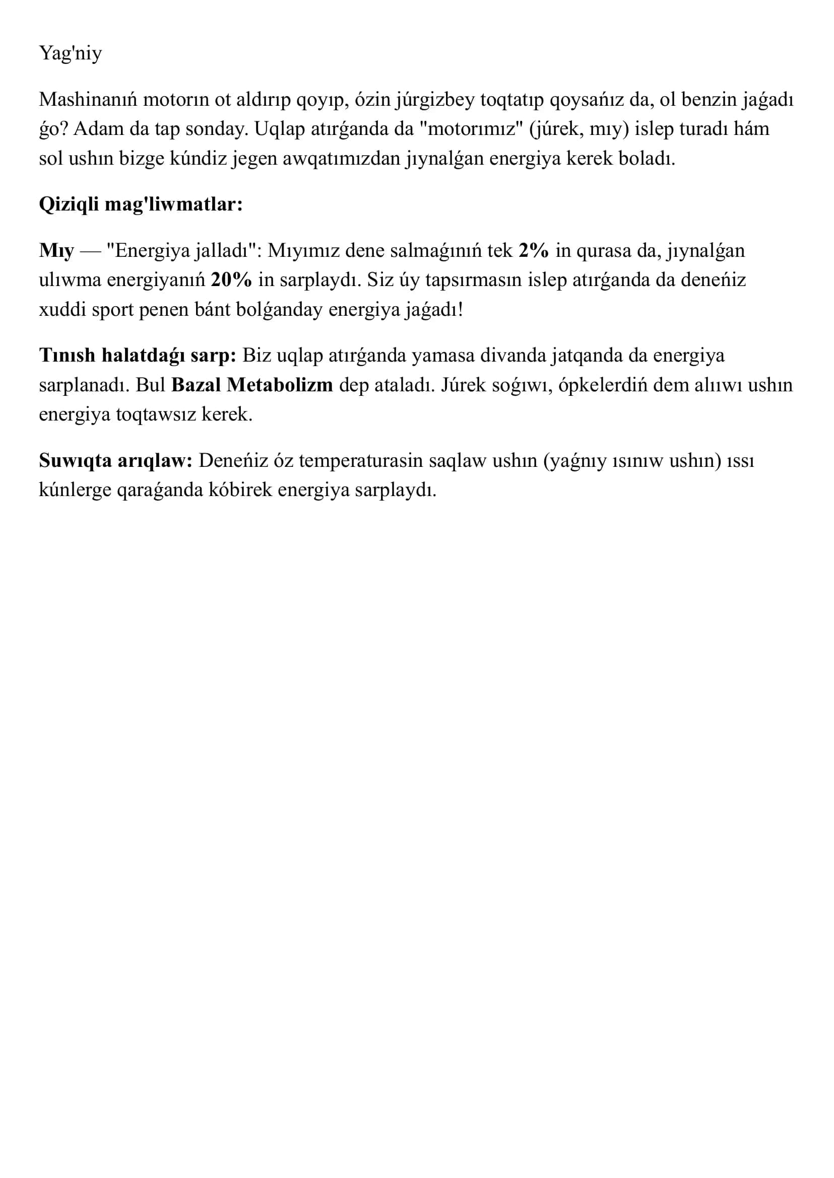 Organizmde Energiya Qalay Sarplanadı? 2