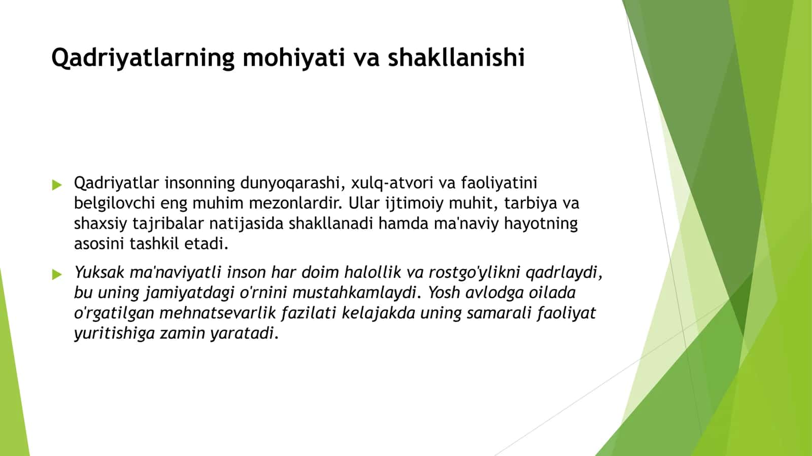 Shaxs manaviy yuksalishida qadriyatlar  ahamiyat 2