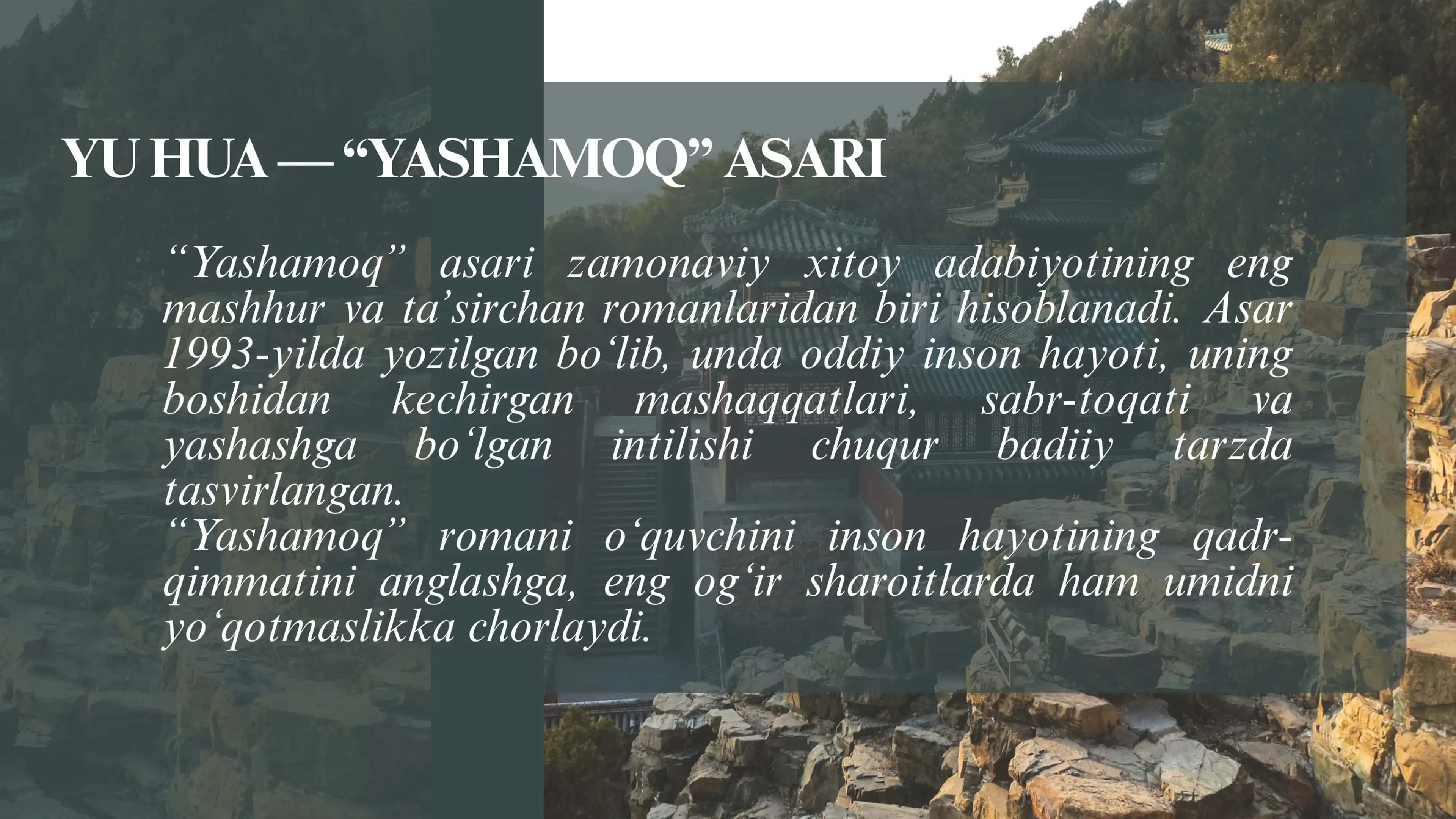 YU HUA — “YASHAMOQ” ASARI 2