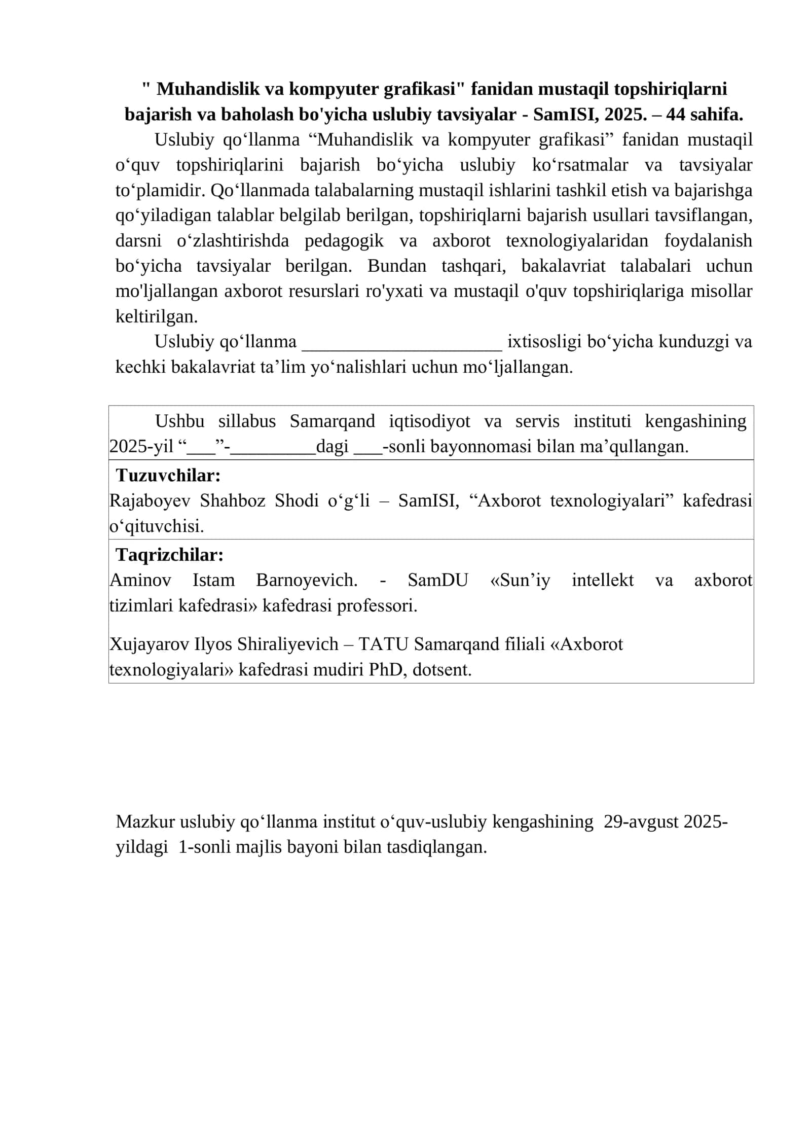 MUHANDISLIK VA KOMPYUTER GRAFIKASI 2