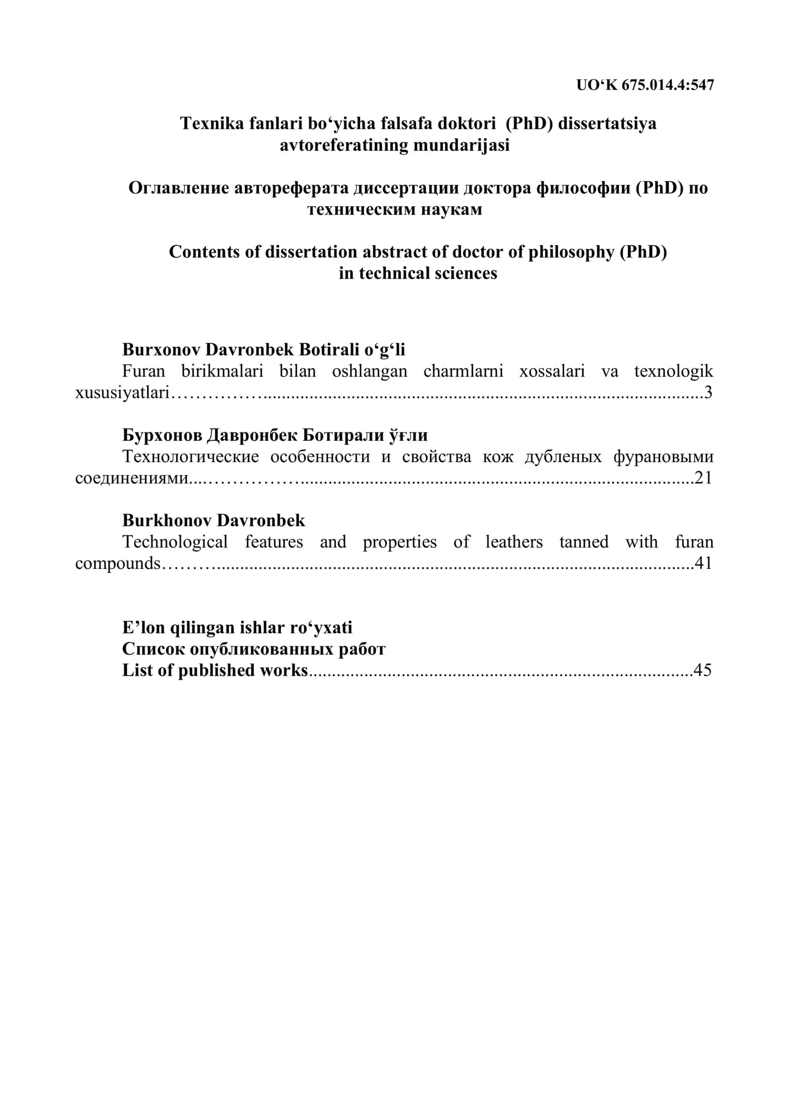 Furan birikmalari bilan oshlangan charmlarni xossalari va texnologik xususiyatlari 2