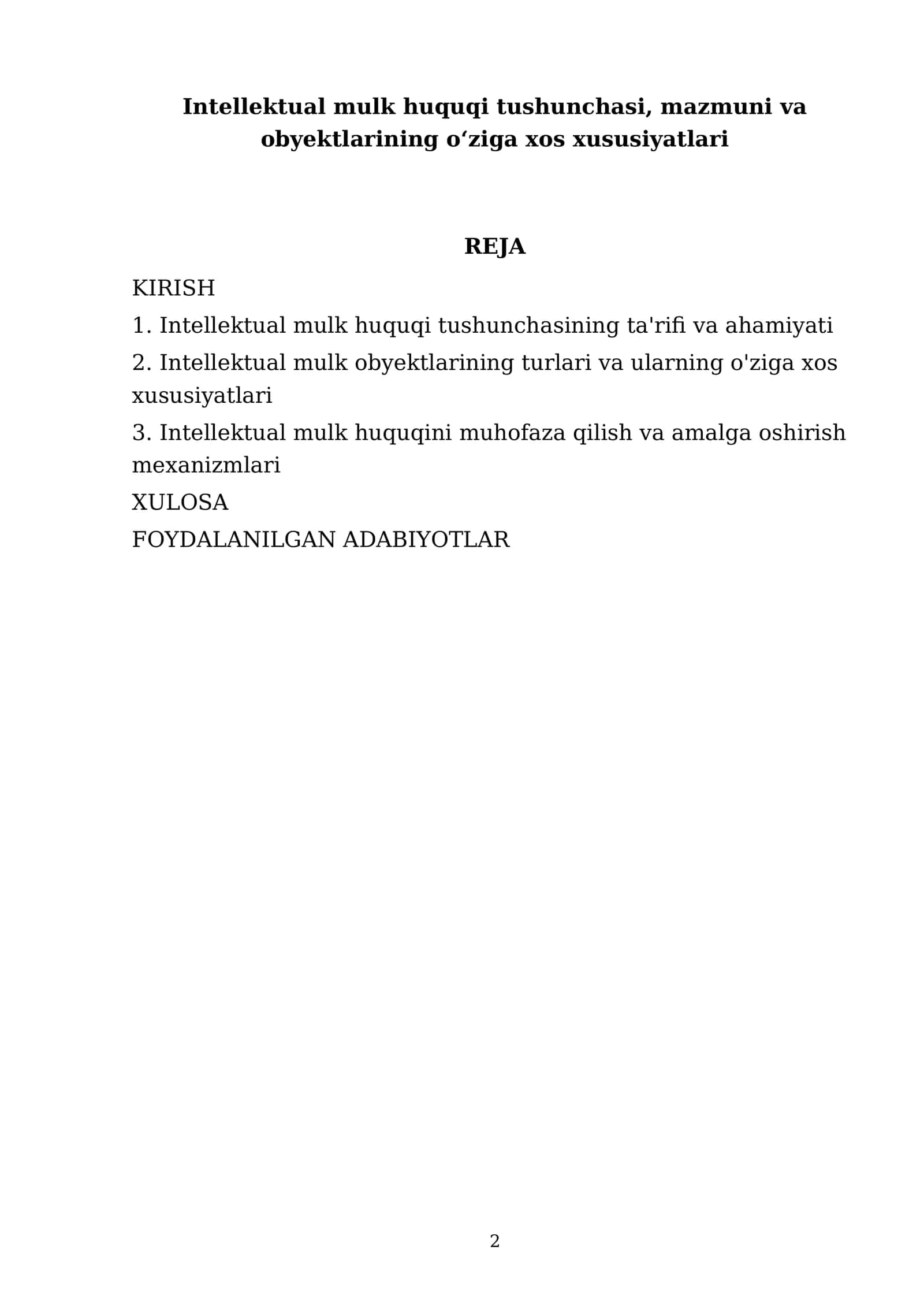 Intellektual mulk huquqi tushunchasi, mazmuni va obyektlarining o‘ziga xos xususiyatlari 2