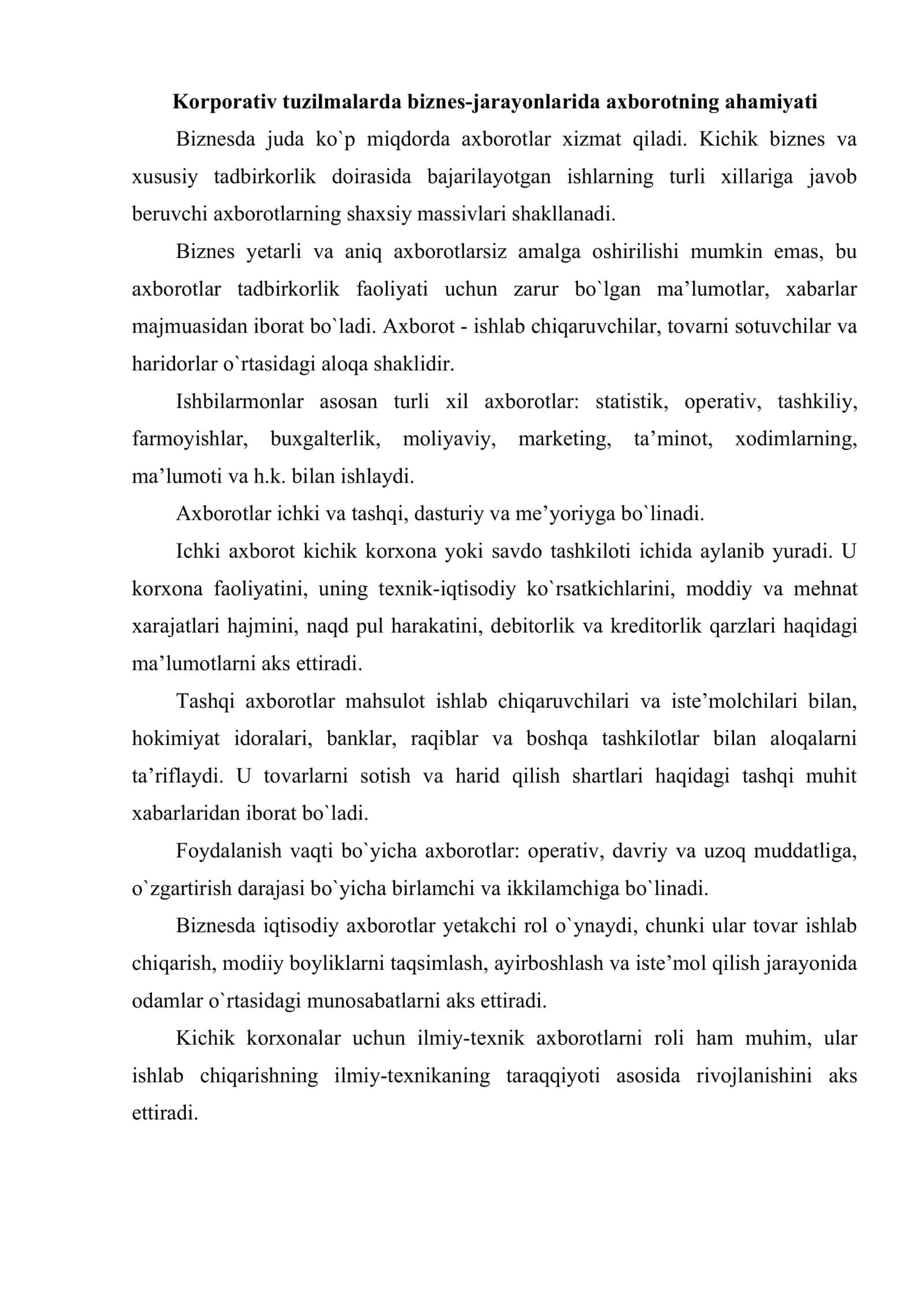 Korporativ tuzilmalar biznes-jarayonlarining axborot ta’minoti 2