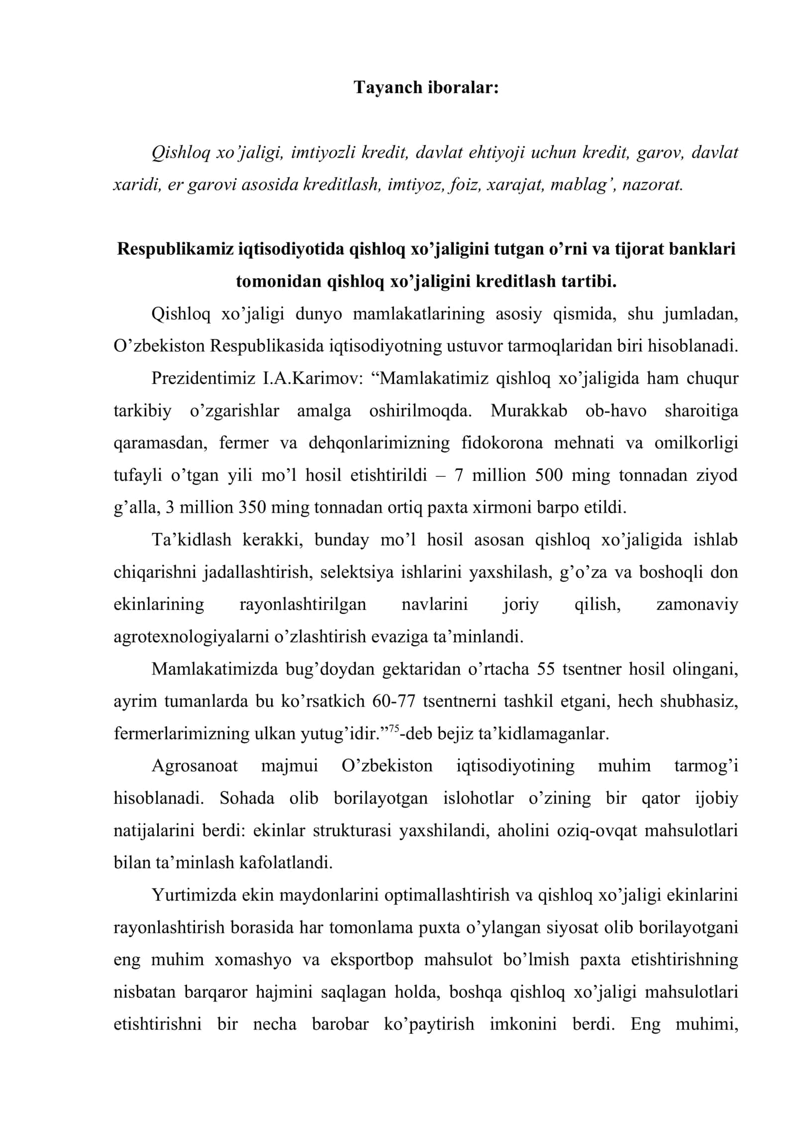 Tijorat banklari tomonidan qishloq xo’jalik sub’ektlarini kreditlash 2