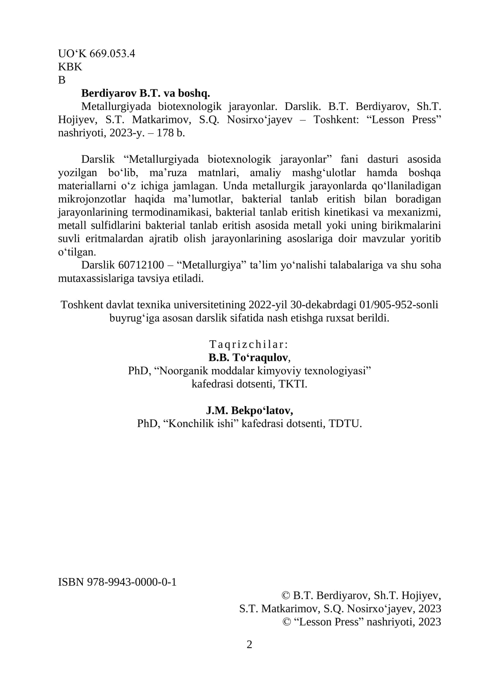 Metallurgiyada biotexnologik jarayonlar 2